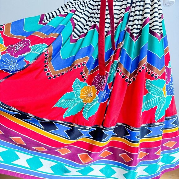 Vintage Wayne Clark Colourful Geometric Print Leather Detail Maxi Skirt S - Picture 3 of 10
